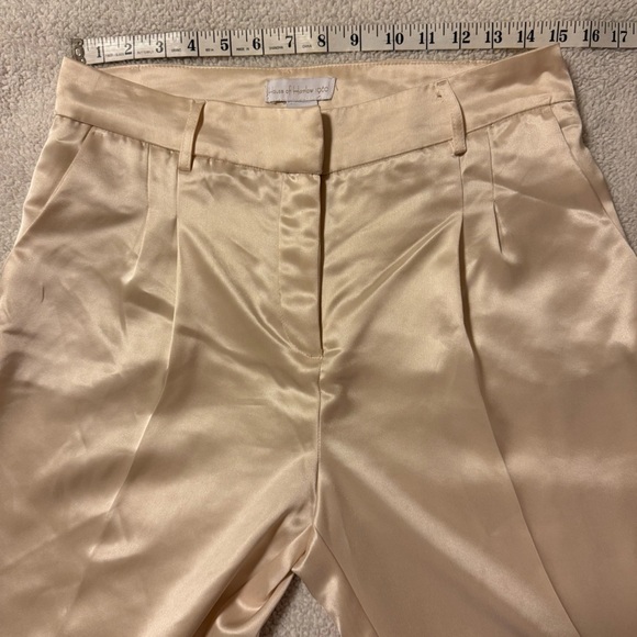 House of Harlow 1960 Satin Wide Leg Charlie Pants Champagne Ivory Tan Flare - Picture 6 of 11